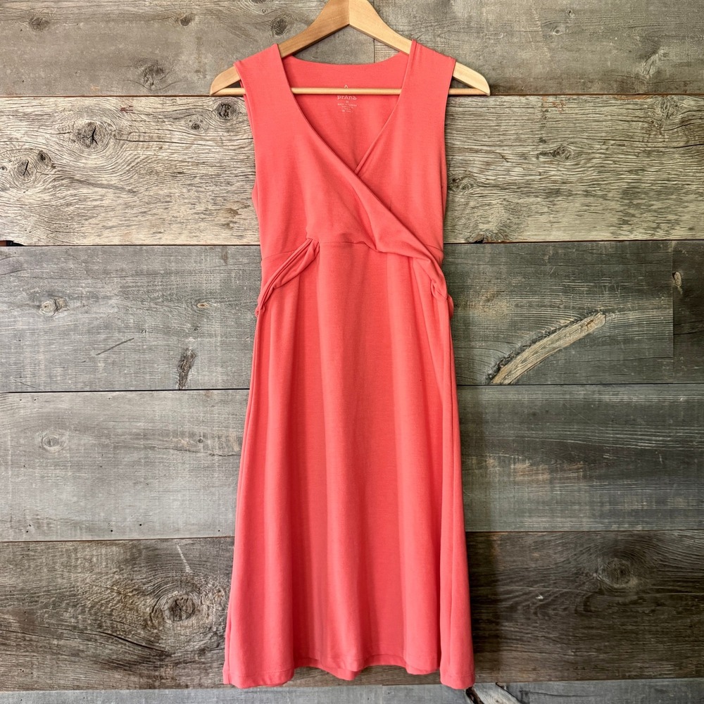 Prana Twist Front Wrap Dress M Coral Pink Festival Sport Jersey Gorpcore Yoga‎